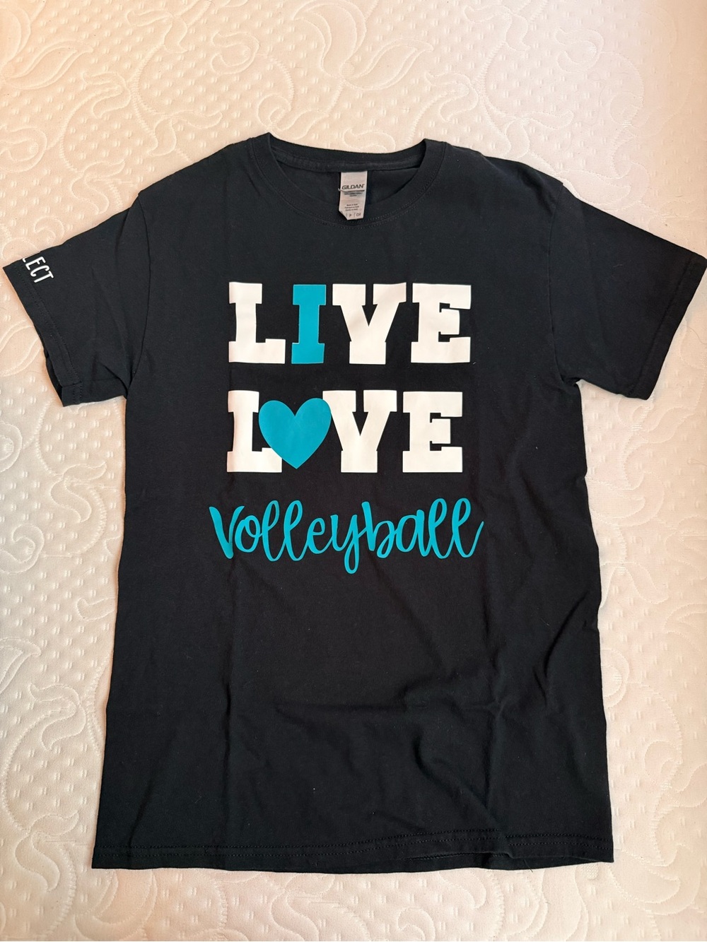 Gildan Black T‑Shirt with White and Teal Graphic - Picture 3 of 5